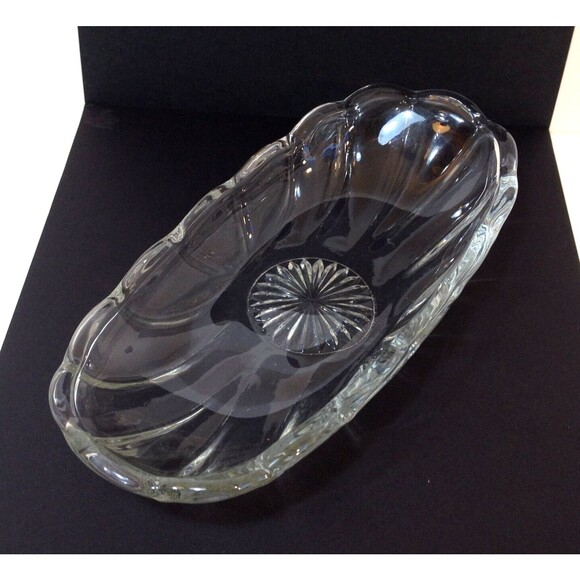 Vintage Clear Crystal Cut Glass Oval Relish Serving Dish Bowl Candy Nuts 8x4" - Picture 1 of 8